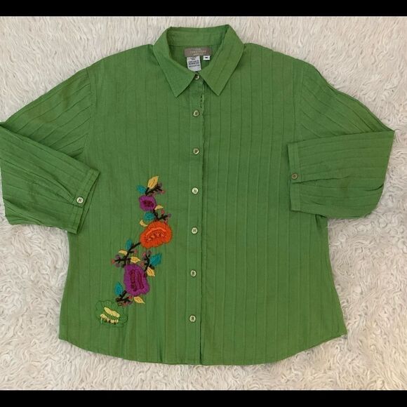 Vintage green floral shirt Medium - Picture 4 of 7